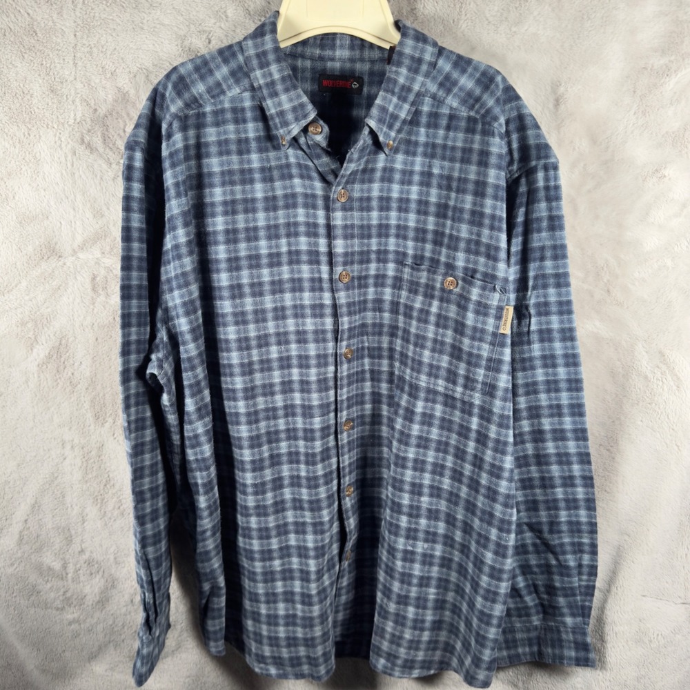 Wolverine Mens Flannel Shirt Plaid Blue‎ Long Sleeve Button Down Top XL